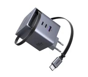 Szybka ładowarka Ugreen 65828 GaN z chowanym kablem / 100 W / 2x USB-C / USB-A