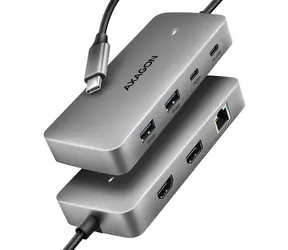 Axagon HMC-CUB83X2, koncentrator USB 10 Gb/s, 2x USB-A, USB-C, HDMI i DP 4k/144Hz, RJ-45 GLAN, PD 100W, kabel USB-C 15 cm
