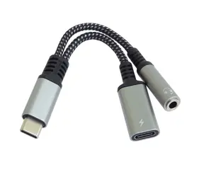 Bez opakowania - adapter PremiumCord USB-C(M) do gniazda jack(F) 3,5 mm z układem DAC + USB-C(F) do ładowania 13 cm / bez opakowania
