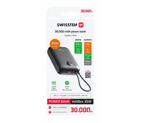 Swissten 22013938 VOLTBOX 30000mAh czarny / Power bank ze zintegrowanymi kablami 