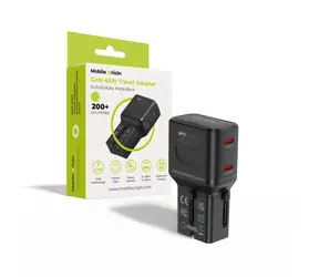 Mobile Origin PW26 Adapter podróżny GaN 45W czarny / Ładowarka podróżna / EU/ USA / Wielka Brytania / Australia 