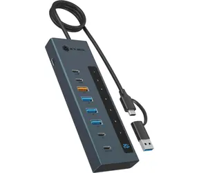 Icy Box IB-HUB1743-CPD czarny / Hub USB / 3x USB-A 3.2 Gen1 / 1x USB-A 3.2 Gen2 / 2x USB-C 3.2 Gen2 / 1x USB-C 3.2 Gen1