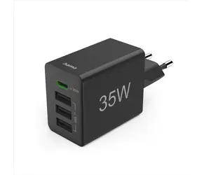 Szybka ładowarka USB HAMA czarna / 1x USB-C / 3x USB-A / PD / QC / 35 W