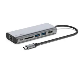 Belkin USB-C 6w1 Hub szary / USB-C / 2x USB-A / HDMI / RJ45 / SD