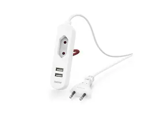 Ładowarka sieciowa HAMA z kablem przedłużającym biała / 2x USB-A / 1x gniazdo Euro / 1,9 m