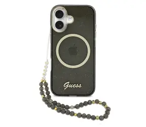 Pasek z brokatem Guess IML z napisem MagSafe na tylną obudowę do iPhone'a 17 w kolorze czarnym