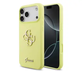 Guess Liquid Silicone 4G z metalowym Logo na tył do iPhone'a 17 Pro Max, żółte