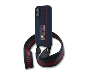 Silikonowa tylna obudowa MagSafe z pionowym Logo Red Bull + pasek na ramię do iPhone'a 16 w kolorze granatowym