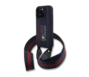 Silikonowa tylna obudowa MagSafe z pionowym Logo Red Bull + pasek na ramię do iPhone'a 16 Pro w kolorze granatowym