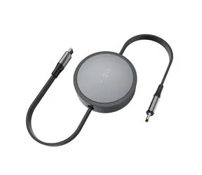 Kabel ładujący FIXED Rozwijany Cable ze złączami USB-C/USB-C 1m PD 100W 480Mbps szary