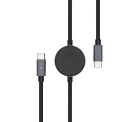 Cable zasilający FIXED Braided do zegarka ze złączami USB-C/USB-C i ładowarką do zegarka Apple/ Samsung Watch 1,5 m PD 60 W, szary