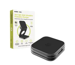 Ładowarka składana Mobile Origin 3w1 Qi2 25W UltraSlim PW36 Kompatybilna z MagSafe, czarna / Ładowarka bezprzewodowa