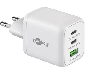 Goobay Zasilacz i ładowarka 230 V do 2x USB-C i 1x USB-A PD (szybkie ładowanie) 65 W biały