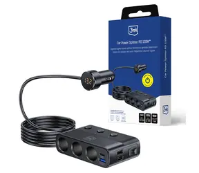 Rozdzielacz zasilania samochodowego 3mk 120W czarny / Ładowarka samochodowa / PD / QC / PPS / USB 3xA+1xC / 3x przedłużacz do zapalniczki samochodowej 