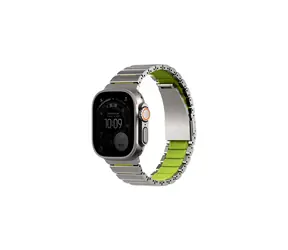 Pasek UNIQ Strova Flex do zegarka Apple Watch 49/46/45/44 mm, tytanowo-srebrny/limonkowo-zielony