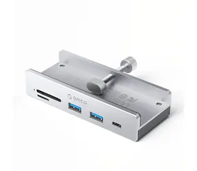 Orico MH5PC USB HUB z uchwytem zaciskowym srebrny / 2x USB-A + 1x USB-C + SD/TF