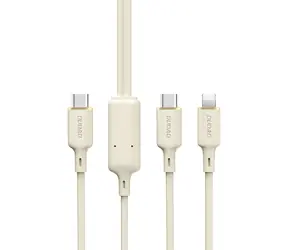 Kabel danych Dudao L7SF 2w1 / USB-C / USB-C / Lightning 100W / 1,2 m / beżowy