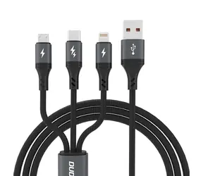 Kabel danych Dudao L3E 3w1 / USB-C / MicroUSB / Lightning 60W / 1,2 m / czarny