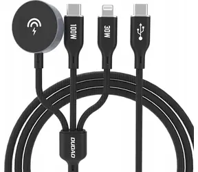 Ładowarka Dudao A12Max 3w1 do Apple Watch / USB-C / Lightning / 1,2 m / 100 W / czarna