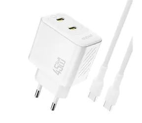 Ładowarka sieciowa Dudao A28PCEU z kablem biała / 2x USB-C / 45W