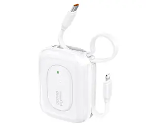 Dudao K32 10000mAh biały / Powerbank / z wbudowanym kablem / USB-C / Lightning / 22,5W