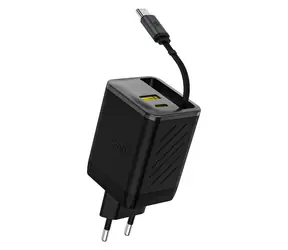Ładowarka sieciowa Dudao A67EU czarna / z wbudowanym, zwijanym kablem / USB-C / 67 W