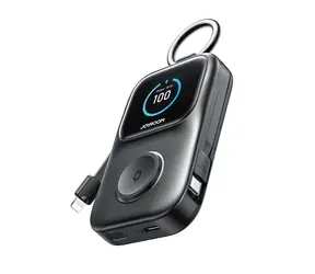 Joyroom JR-W19 czarny / Power bank / 5000 mAh / 1x USB-C / 1x Lightning + 1x kabel USB-C / ładowanie bezprzewodowe 