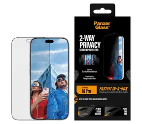 Rozpakowano - PanzerGlass 2-way Privacy do iPhone'a 17/18 Pro / Szkło ochronne / Ultra-Wide Fit / FastFit z pudełkiem aplikacyjnym