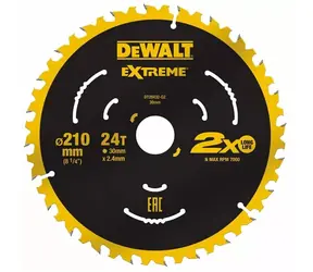 DeWalt DT20432 / Extreme Brzeszczot do pił / Średnica 210x30 mm / Szerokość cięcia 1,6 mm / Ilość zębów 24