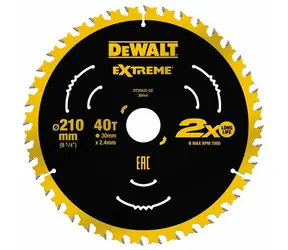 DeWalt DT20433 Extreme / Brzeszczot do pił / Średnica 210x30 mm / Szerokość cięcia 2,4 mm / Ilość zębów 40