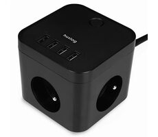 Rozpakowany - Przedłużacz Huslog 230V 1,5m czarny / 3 gniazda / 4X USB-A / rozpakowany