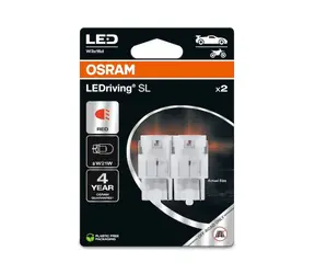 OSRAM LEDriving SL W21W 12V czerwony / 80lm / 2500K / 2500h / noDIM / A+ / szkło matowe / 2szt.