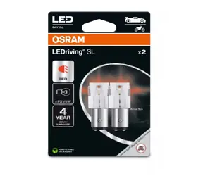 OSRAM LEDriving SL P21/5W czerwony / 100lm / 2500K / 4000h / noDIM / A+ / szkło matowe / 2 szt.