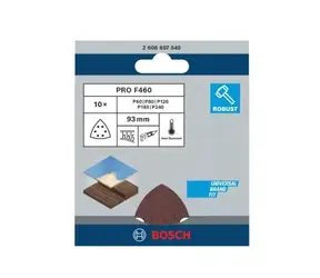 BOSCH 2608607540 / Zestaw papierów ściernych do szlifierek Delta 93 mm / Ziarnistość 60, 80, 100, 120 i 180 