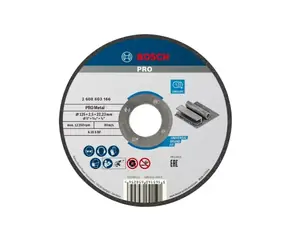 BOSCH 2608603166 / Tarcza tnąca do metalu / Średnica 125 x 22,23 mm / Szerokość cięcia 2,5 mm