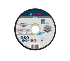 BOSCH 2608603171 / Tarcza tnąca do stali nierdzewnej / Średnica 125 x 22,23 mm / Szerokość cięcia 1,0 mm
