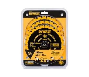 DeWalt DT10399 / Zestaw brzeszczotów / Średnica 190x30 mm / Grubość zęba 1,65 mm / Liczba zębów 24 / 3 szt.