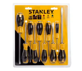 Zestaw śrubokrętów Stanley Essential (10 szt.) / Płaskie 3-8 mm / Phillips PH0 - PH2 / Długość 50 - 175 mm
