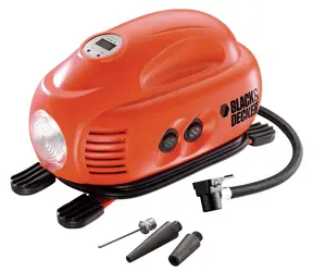 Black&Decker ASI200 / Kompresor mobilny / DC12V / Max. ciśnienie 8,3 bar / przepływ powietrza 9,5 l-min / 3,1 m