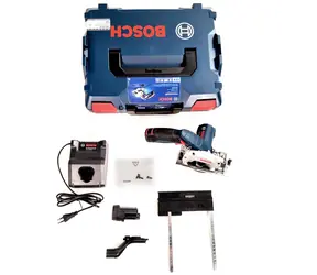 BOSCH GKS 12V-26 - 2x akumulator / Pilarka tarczowa akumulatorowa / 12V / 1400 obr/min / średnica 85mm / głębokość przekrój 26,5mm / 2x akumulator i ładowarka