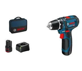 BOSCH 060186810F GSR 12V-15 / Wiertarko-wkrętarka akumulatorowa / 12V / 2x2.0Ah / uchwyt 10mm / 1300 obr/min / 30 Nm