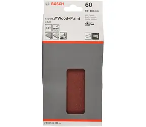 BOSCH Expert C430 2608605303 / Zestaw papierów ściernych do drewna i farby z otworami / Ziarnistość 60 / 93x186mm / 8 otworów / 10 szt.