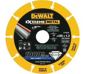 DeWalt DT40252 / Diamentowa tarcza do cięcia metalu / Średnica 125 x 22,23 mm / Szerokość cięcia 1,3 mm