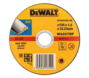 DeWalt DT42340Z / Tarcza tnąca do stali nierdzewnej / Średnica 125 x 22,23 mm / Szerokość cięcia 1,2 mm