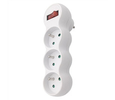 Odgałęźnik Solight z wspornikiem 3 gniazda + wyłącznik biały / 3 x 10A