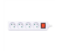 Solight listwa wielokrotna 4 gniazda + wyłącznik biały / 230V-16A / bez kabla