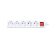 Solight gniazdo wielokrotne 5 gniazd + wyłącznik biały / 230V-16A