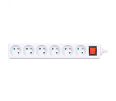 Solight gniazdo wielokrotne 6 gniazd + wyłącznik biały / 230V-16A