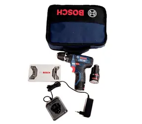 BOSCH GSB 12V-15 Professional / Wiertarka udarowa akumulatorowa / 12V / 2x2.0Ah / uchwyt 10mm / 1300 obr./min / 30Nm / zestaw bitów