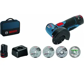 BOSCH GWS 12V-76 Professional - 2x 2,0 Ah / Akumulatorowa szlifierka kątowa / 12 V / 76 mm / 19 500 obr./min / 2x2,0 Ah / akcesoria